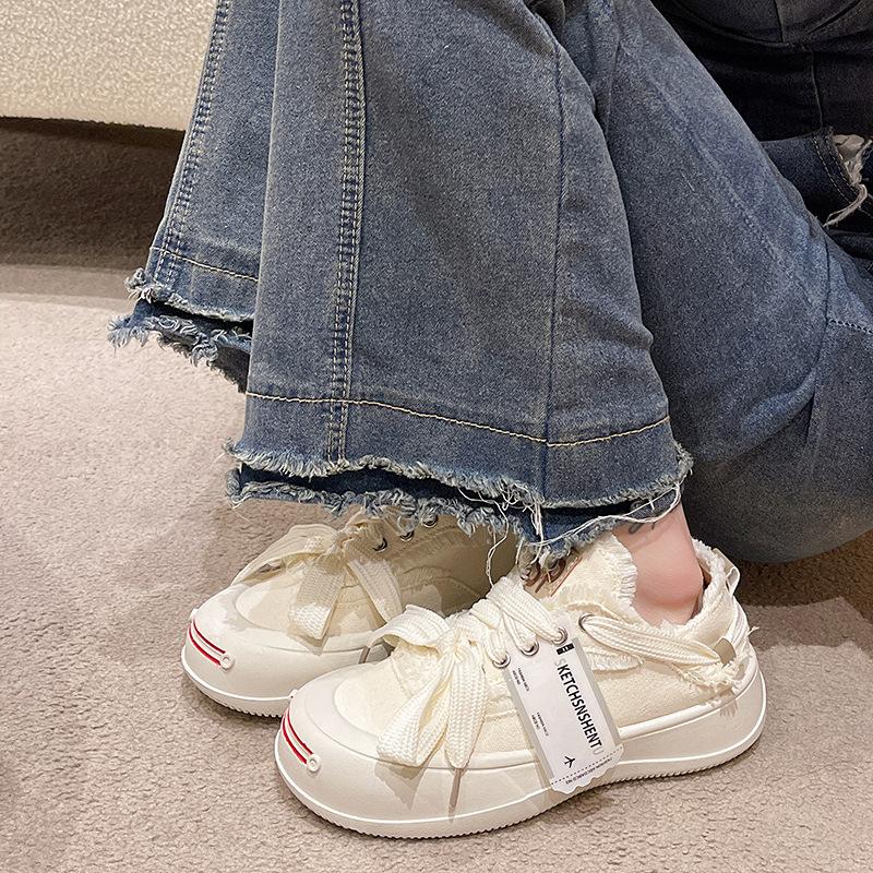 Platform canvas single shoes women's 2025 summer new thin versatile niche women's shoes ins casual sports little white board shoes