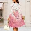 Women Plus Size Round Neck Long Sleeve Swing Midi Dress Space Galaxy Golden Textured Heart Print High Waist Dress