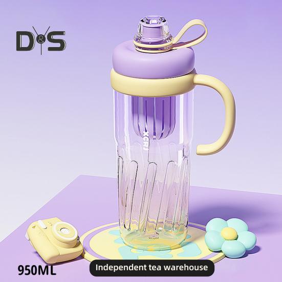 Reusable Drinking Mug Iced Coffee Cup Gradient Color Smoothie Cup 950ml Tumbler with Straw Leakproof BPA-Free Plastic Cup for Students
