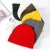 Men/Women Cuffed Knitted Cap Simple Round Solid Color Woolen Beanie Hat