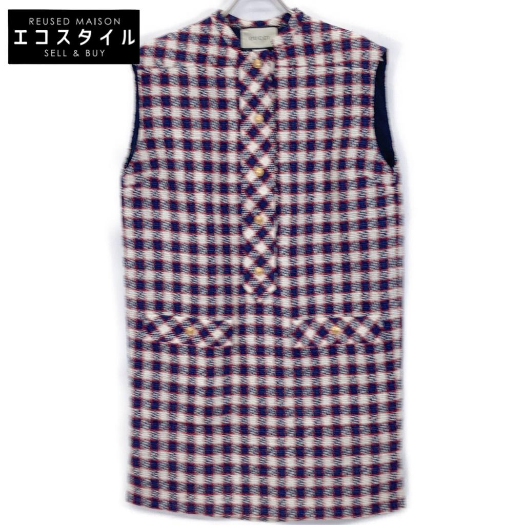 Gucci 584856 2019 Red X Navy X White Gold Button Sleeveless One-Piece Dress 40 multicolorUsed