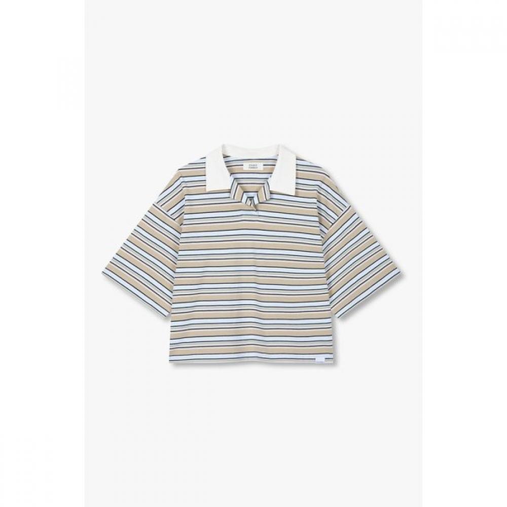 

STudio Tomboy MulTi STripe Collared ShorT Sleeve T shirT 9176222986ar 11 (beige)/One size