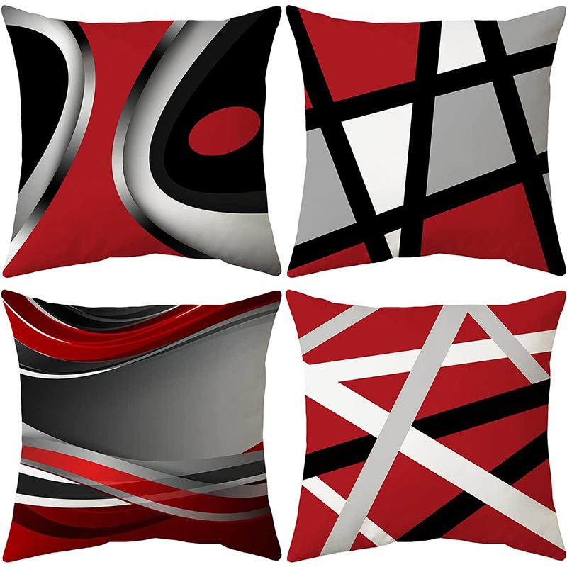 Popular Simple Geometric Abstract Red Black Striped Sofa Cushion Pillow Case Home Removable Washable