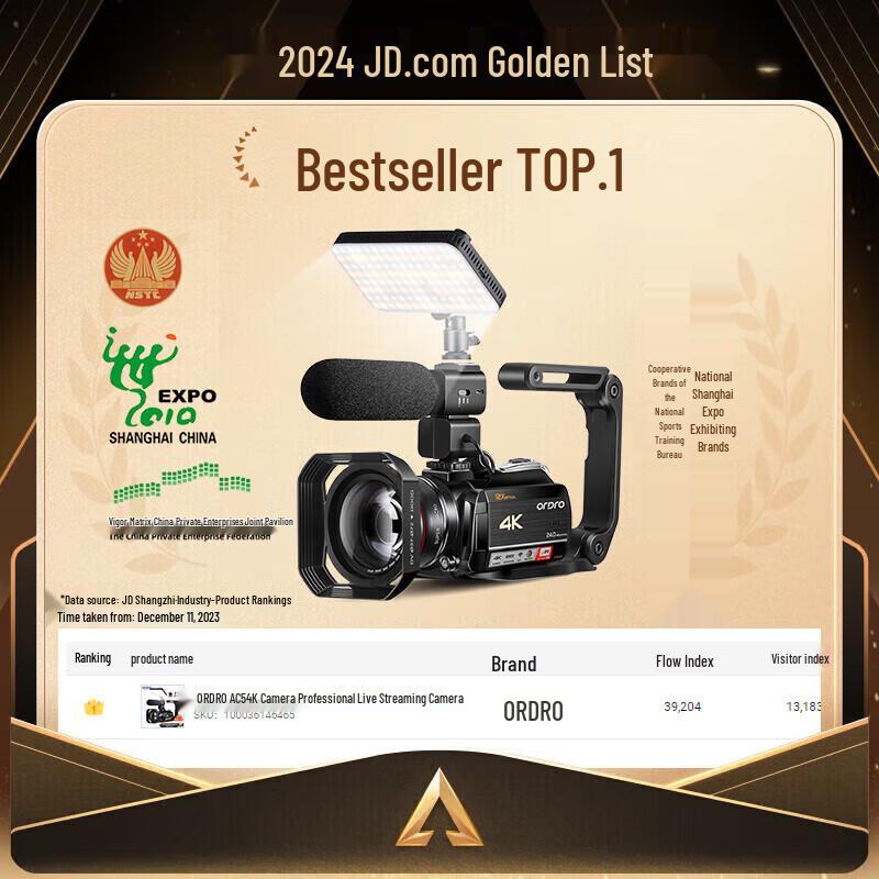 ORDRO 4K HD Digital Camcorder (12x Optical Zoom, 5-axis Stabilized) (CN version)