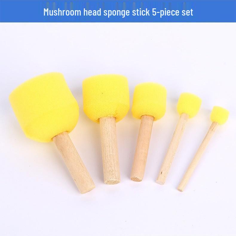 Kids' Sponge Stamps & Painting Set: Round Sticks, Brushes, Rollers for Crafting & Drawing