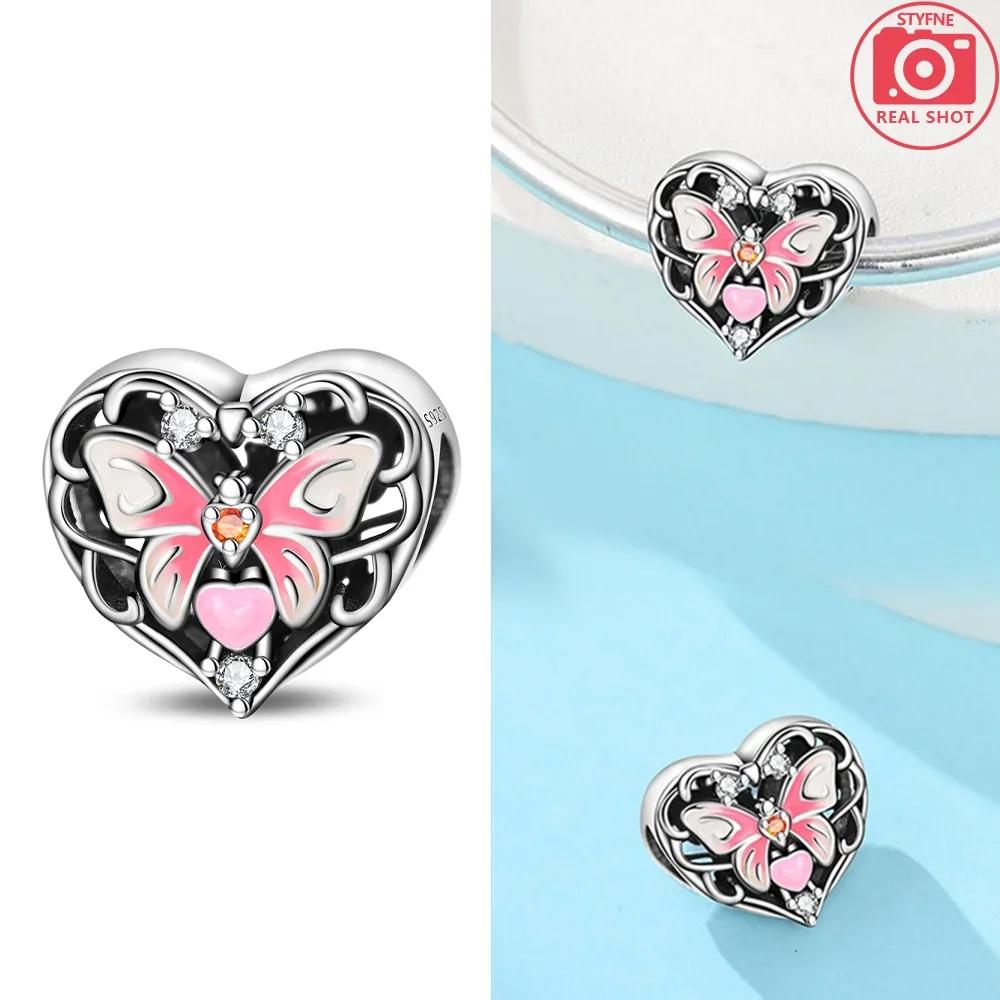 Pendants Woman Pink Heart Air Balloon Wishing Bottle Original Copper Charm Bead Fit Bracelet Women Jewelry Gift Diy