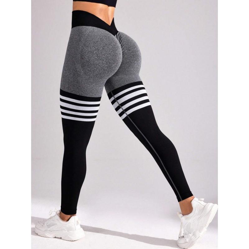 Striped Outdoor Sports Leggings Women's High Waist Hip Yoga Suit Quick-drying Running Sports Fitness Pants