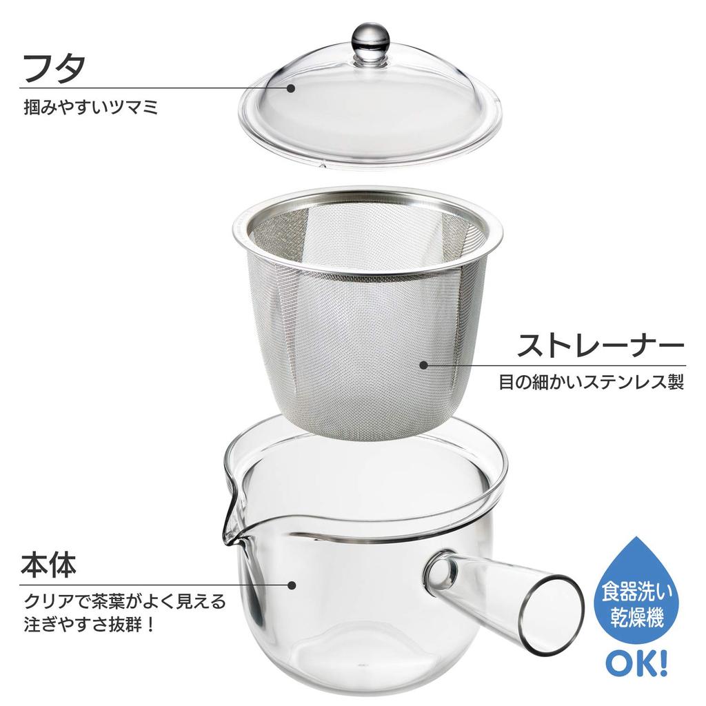 Akebono Sangyo Teapot, Stainless Steel Mesh, Large, Made In Japan, Horizontal Design, Transparent Design for Easy Tea Flow, Shatter-Resistant