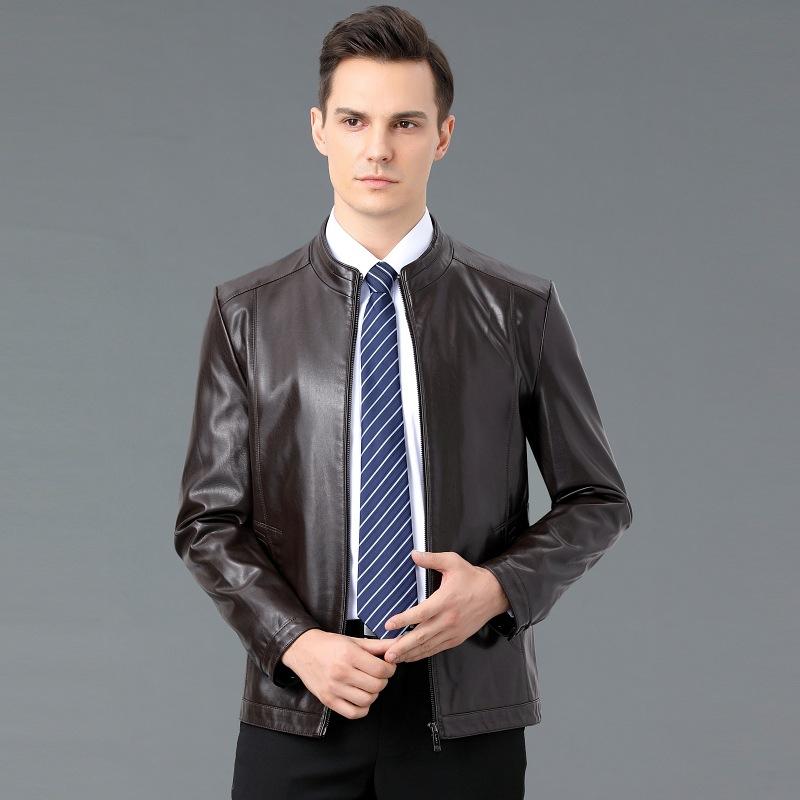 Men's Genuine Leather Jacket Men's Sheepskin Jacket Stand Collar Casual Autumn and Winter Middle-aged Dad Fashion Leather Jacket