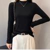 Women's Black Slim-Fit Long Sleeve Mid-Neck Top for Spring/Autumn