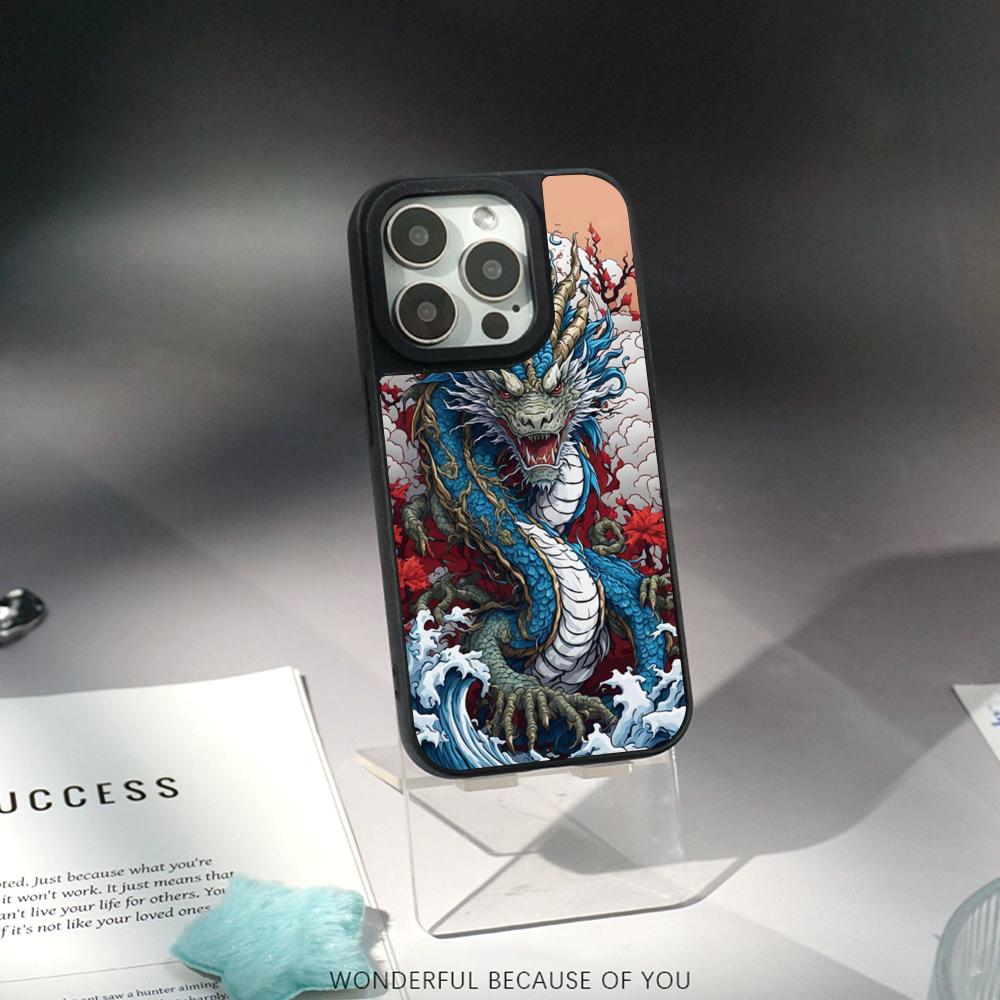

Japanese dragon Super cool painting Phone Case for iPhone 17 16 e 15 14 13 12 Pro Max Sheepskin Silver-edged protective case iPhone17