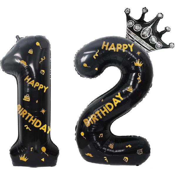 40 Inch Black Foil Balloon Number 12,Crown 12th Birthday Party Decorative Balloons,Number Large Numbers Balloon 12,Girls Boys 12th Birthday