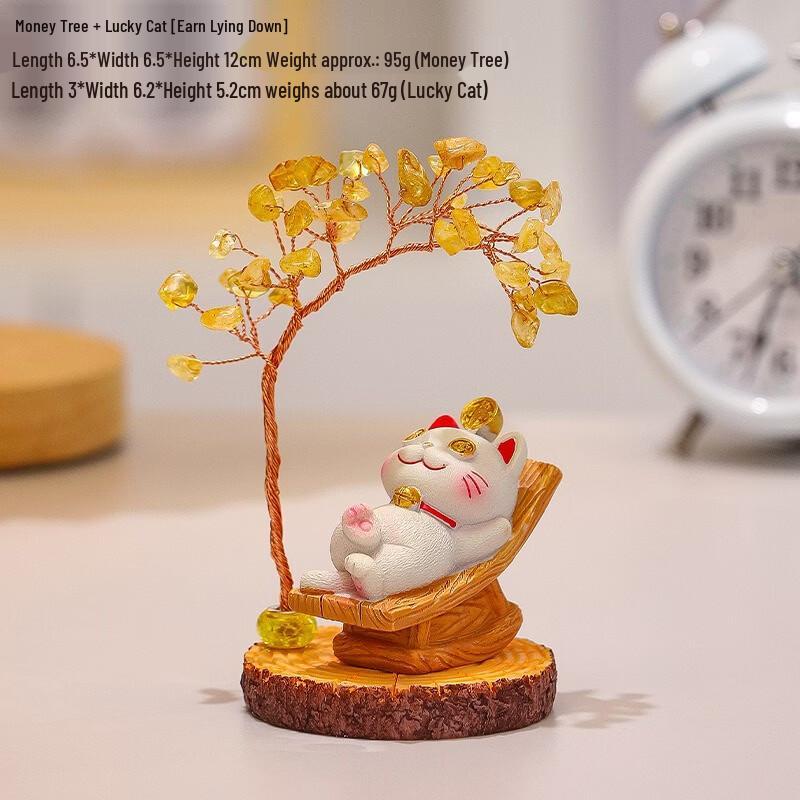 Lucky Cat Crystal Money Tree Ornament