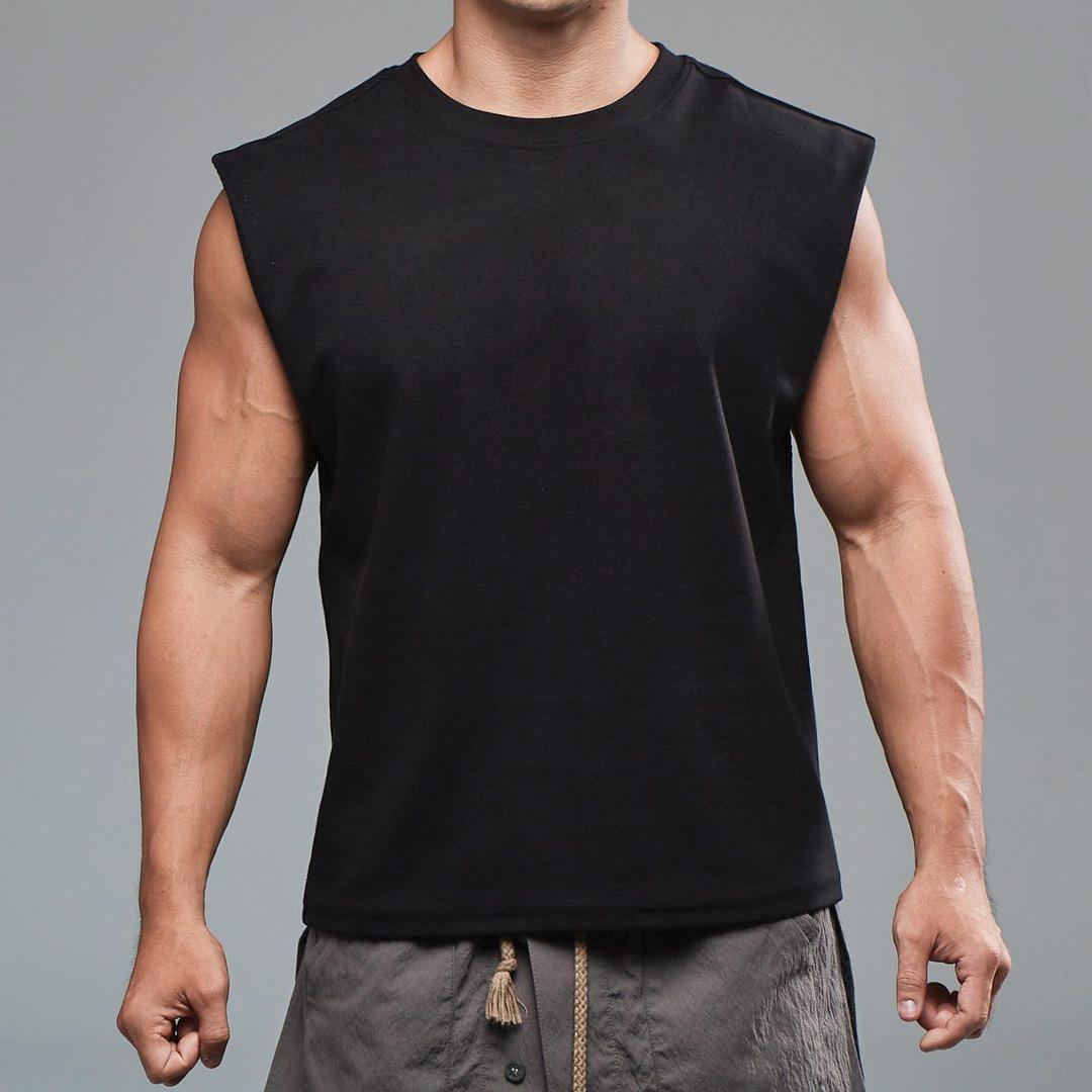Sommer Herren Baumwolle Sprort T-Shirt Bodybuilding Slim Shirts Ärmellose Tank Tops Gym Workout Shirt Männer Sportwear Lose T Shirt Männer S schwarz