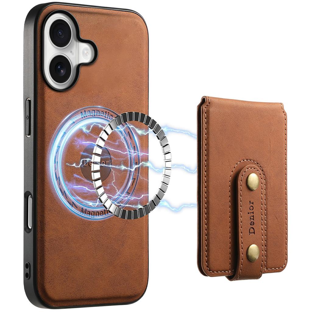 DENIOR D14 Für iPhone 17 Magnetische Hülle mit Abnehmbarem Kartenhalter Ständer PU+TPU+PC Handyhülle
