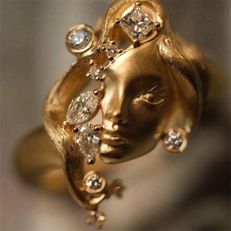 

Антикварное кольцо-портрет, нишевый дизайнерский стиль, художественное, оригинальное, ручной работы, аксессуары для кольца на указательный палец Opening adjustable золотой