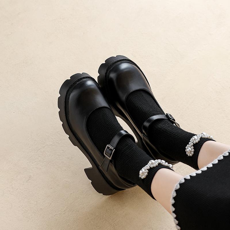 

Новые туфли Мэри Джейн женские Простые туфли Лолита Толстая подошва Высокий каблук Луолита Японский Ретро Британский Женский Косплей Одинарные туфли 35 матовый черный