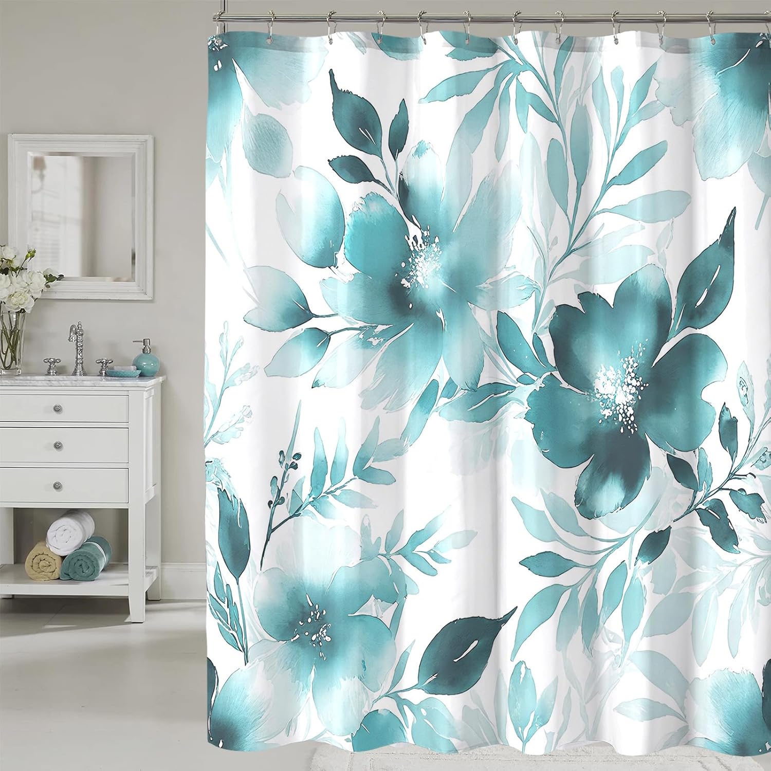 

Floral Shower Curtain, Blue Watercolor Flower Shower Curtains For Bathroom, Modern Minimalist Waterproof Fabric Bath Curtain W60H190(CM)-1 Pcs
