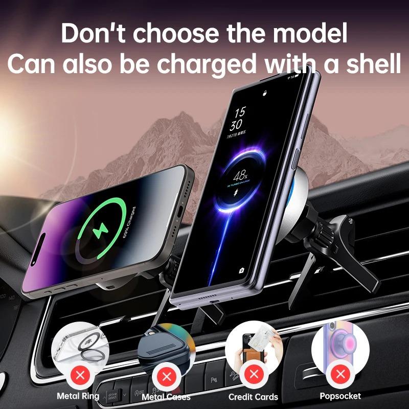 Car Magnetic Wireless Charger Stand For Magsafe iPhone 17 16 15 14 13 12 Pro Max Plus Samsung with LED Light Fast Charging