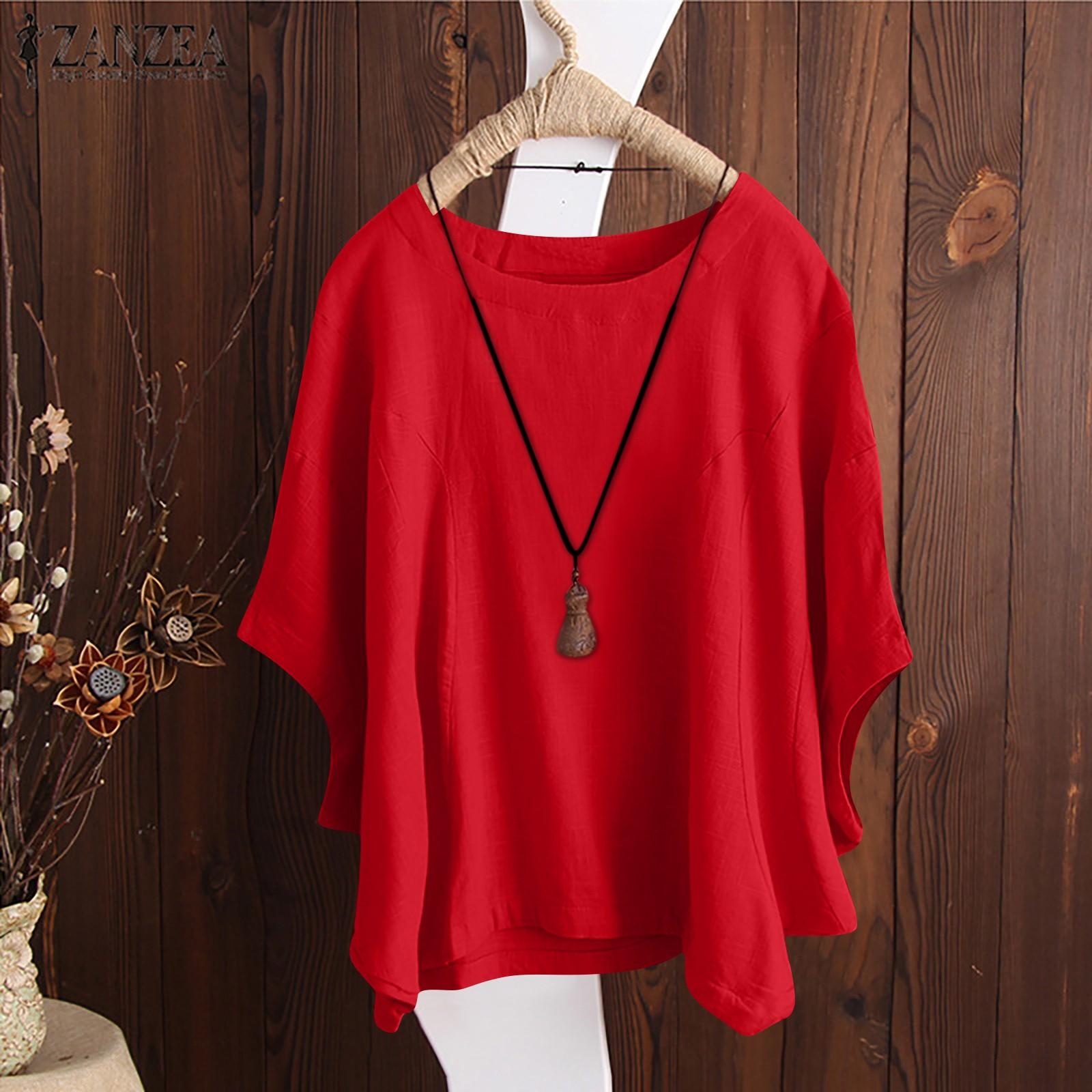 

Женский модный свободный однотонный летний топ с рукавами «летучая мышь» и круглым вырезом XL красный