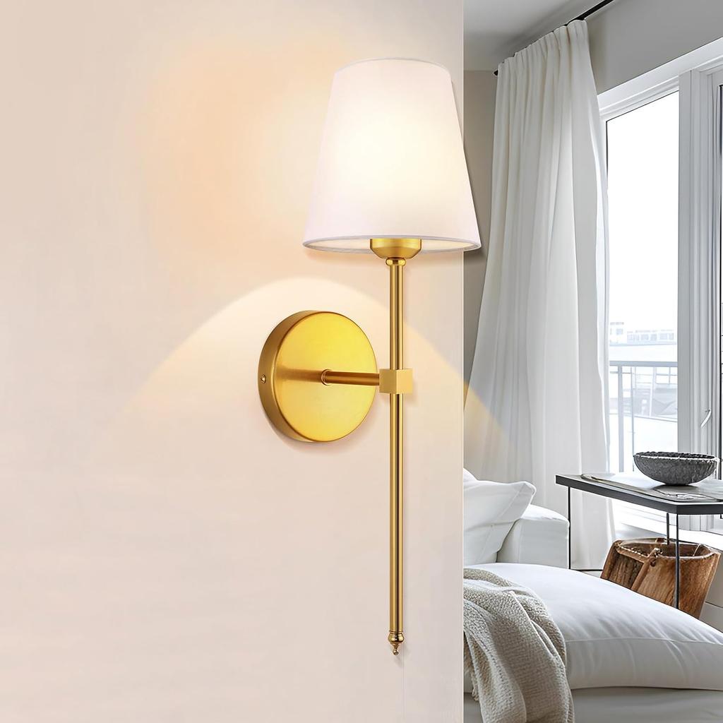 Wall Sconces Sets of 2, Retro Industrial Wall Lamps, Vanity Sconces Wall Lighting with White Fabric Shades, Wall Lights Suitable for Bathroom Bedroom
