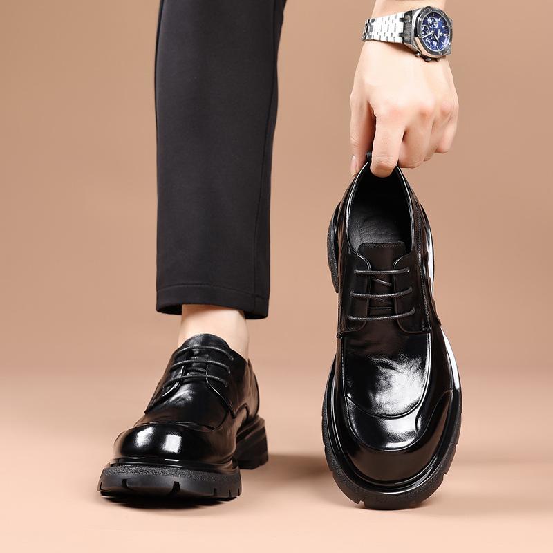 Top Layer Cowhide High-end Casual Men's Shoes Genuine Leather Business Formal Leather Shoes Light Luxury Thick Sole Big Head Men's Single Shoes