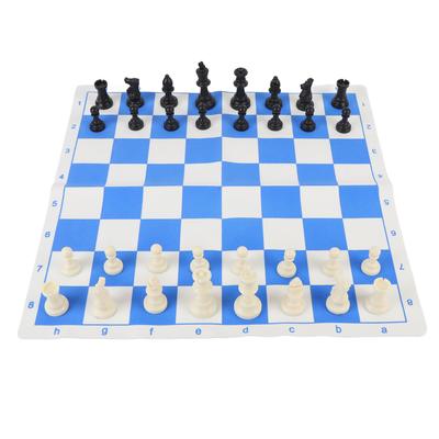 Set di Scacchi 42cm Blu e Bianco Scacchiera Pieghevole in PU Pezzi di Scacchi in Plastica da 75mm con Imbottitura in Feltro