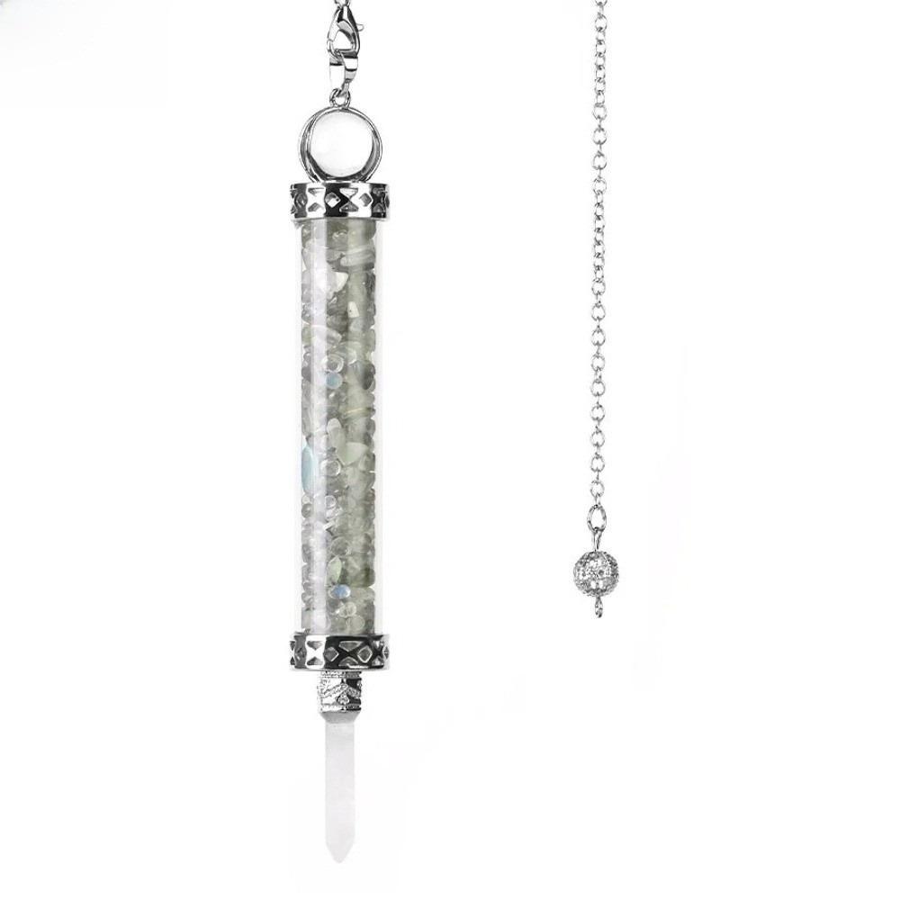 Crystal Stone Quartz Pendulum with Chain Pendant Design Wishing Bottle Pendulum Long Shape Clear Quartz Dowsing Pendulum