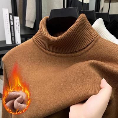 Herren 2024 Winter Hochkragen Strickpullover: Dicke, Warme, Einfarbige Samtschicht