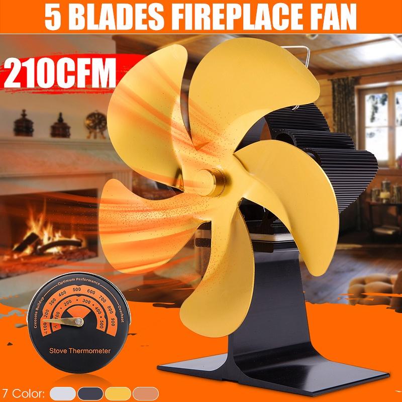 5 Flügel Schwarz Kamin Wärmegetriebener Ofenventilator Holzscheitbrenner Ecofan Leise Heim Kaminventilator Effiziente Wärme