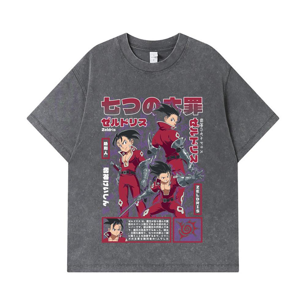 275 GSM Washed T-shirts 100% Cotton Seven Deadly Sins V10 Zeldris Print Unisex Heavy Cotton T Shirt
