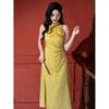 New Chinese style beautiful temperament sleeveless neck cheongsam yellow morning robe Xiniang engagement toast dress