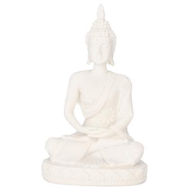 Statua di Buddha seduto in meditazione che intaglia figurine artigianali per ornamenti decorativi per la casa (bianca)
