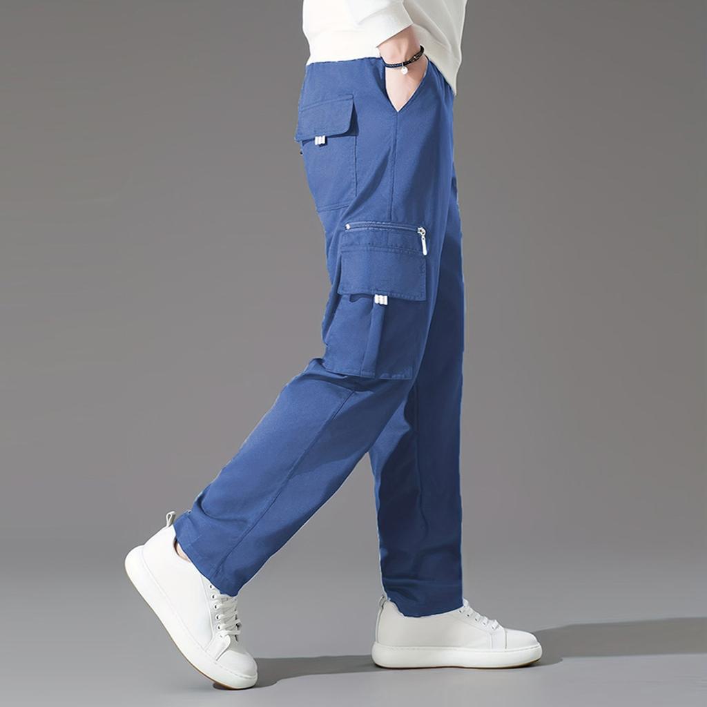 Mens Casual Cargo Pants Drawstring Elastic Waist Joggers Loose Fit Lightweight Pants with Multi Pockets
