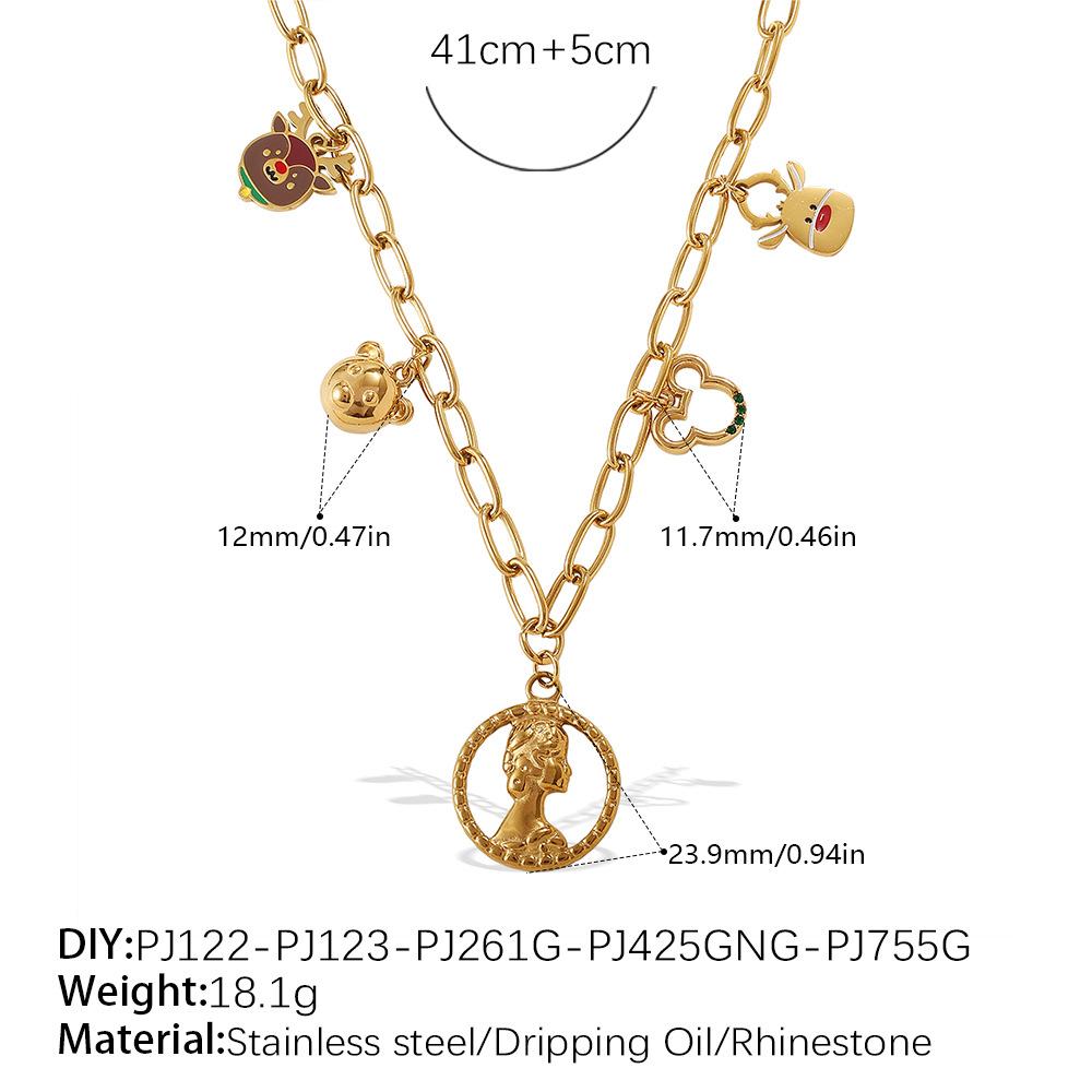 Fashion DIY Colorful Cartoon Pendant Necklace Stainless Steel Gold Plated Trend Jewelry