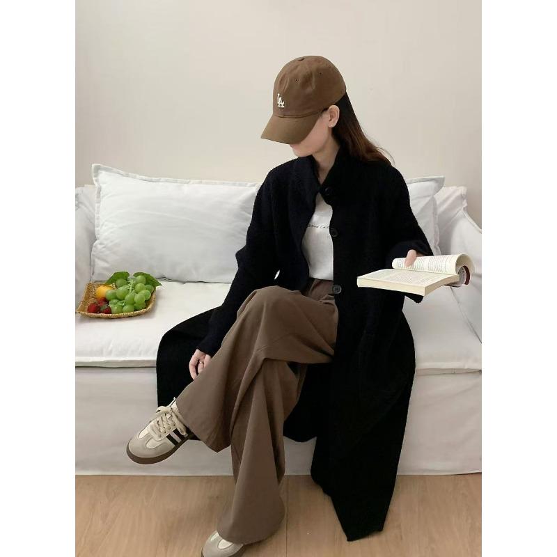 

Вязаный кардиган в стиле ленивого ветра средней длины, новый осенне-зимний, свободный, универсальный, на одной пуговице, женский One size чёрный