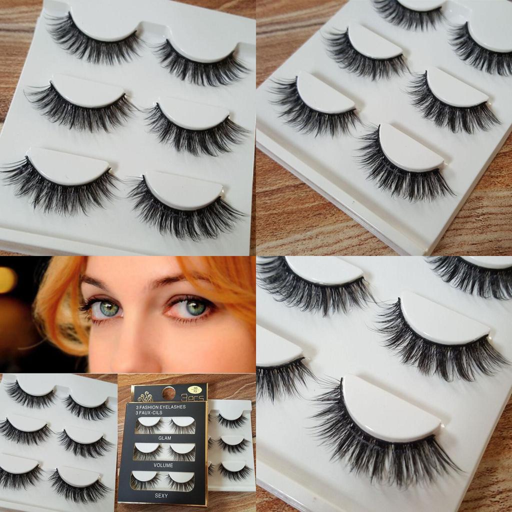 Luxurious 3 Pairs Black 100% Real Mink False Eyelashes With Natural Cross Style