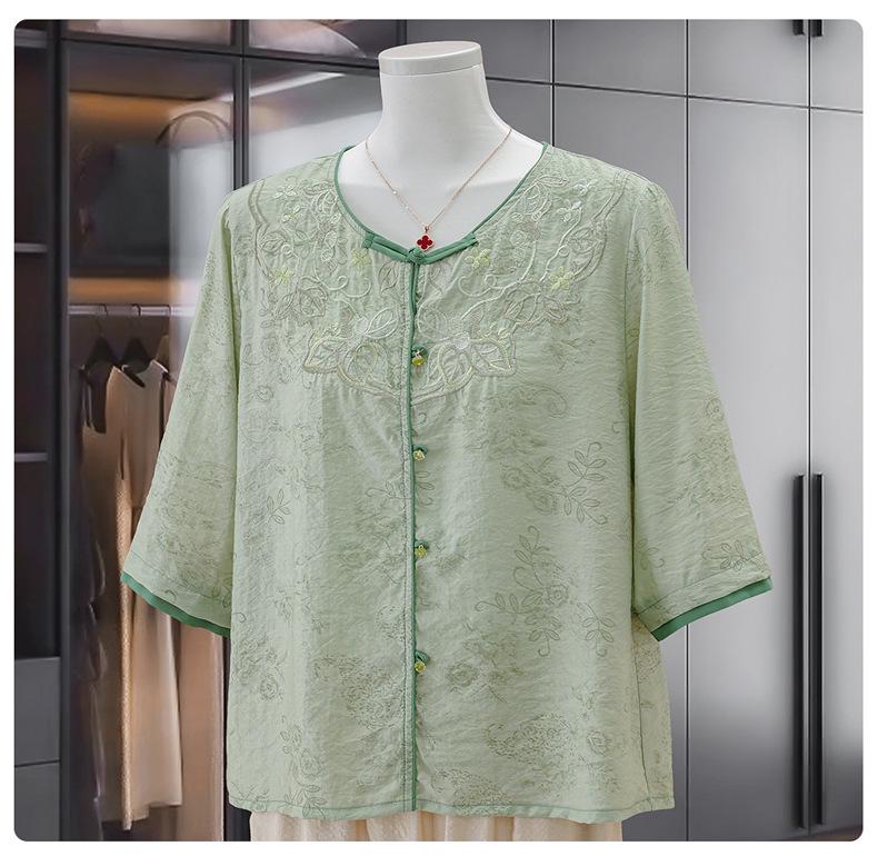Elegant Retro Chinese Style Linen Tencel Blouse - Short Sleeve, Stand Collar, Frog Button, Loose Fit for Women