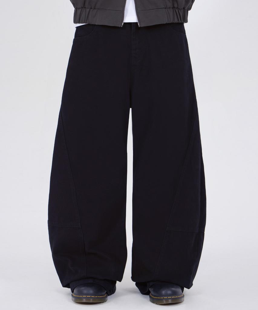 GLW Curved Cut Wide Cotton Pants Black