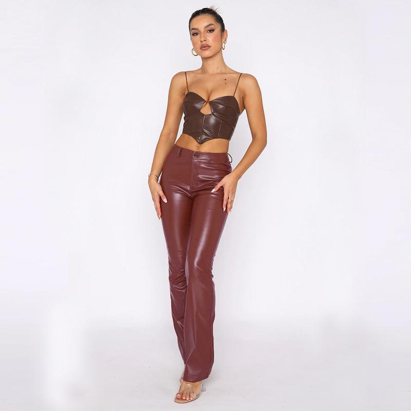 Pantaloni casual dritti in pelle PU da donna autunno e inverno europei e americani pantaloni lunghi in pelle da donna