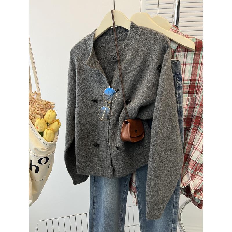 Beaded Bow Chic Knitted Cardigan Niche Design Sweater Women's Top