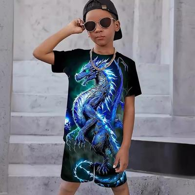 Ensemble d'été à manches courtes pour enfants, vêtements décontractés imprimés d'animaux en 3D, pour garçons et filles, ensemble de 2 pièces