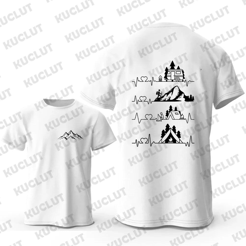 Men's T-shirts Oversized Y2k Clothes Tops Casual Streetwear Camping Outdoor Two Sided Print Camper Hiking Graphic Mountain Tees