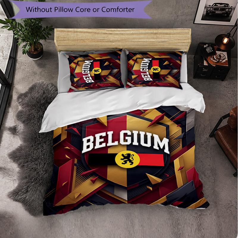 Belgium Football Pattern 3 Pieces Bedding Set Soft Microfiber Duvet Cover with Pillow Cases for Bedroom