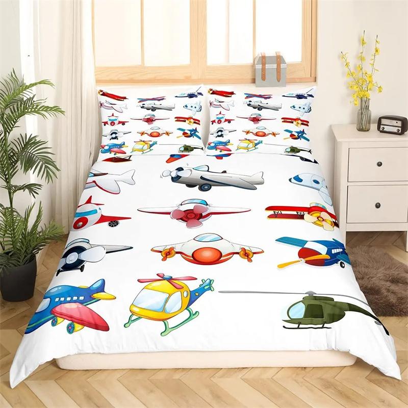 Premium Airplane Duvet Cover Planes Fying In Air Aviation Airport Helicopters And Jets Cartoon Style Room Decorative For Boys Girls Gift