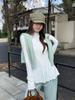 Women's Slim Fit Pleated Long-Sleeve T-Shirt with Ruffled Hem