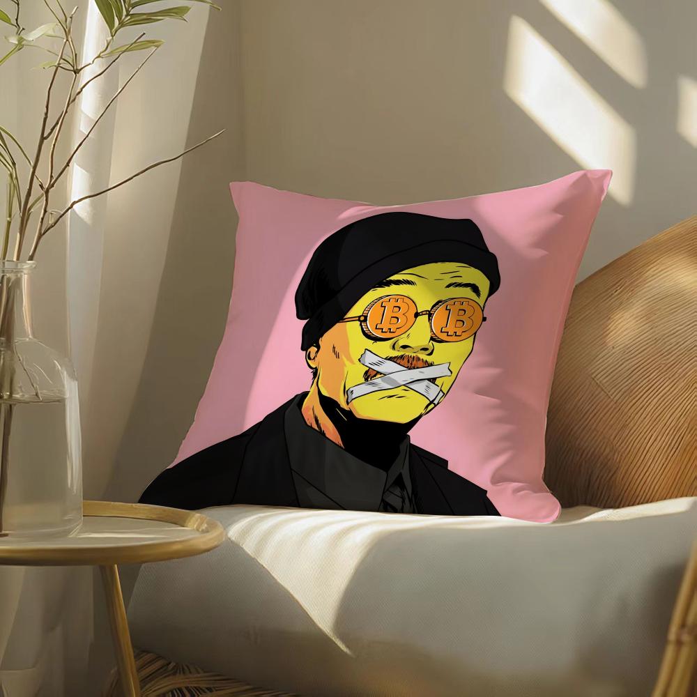Design B-Bitcoin Cushion Cover Soft Short Plush Pillow Cover Smooth Cozy Texture Aesthetic Cushion Case Home Decor