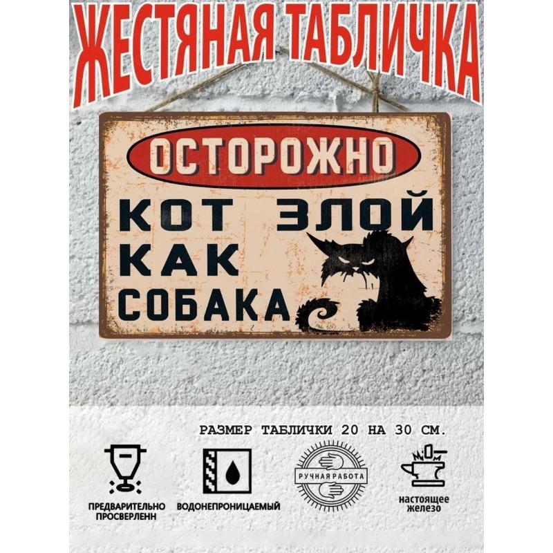 Beware! Evil Cat Metal Sign 20x30cm, Funny Fence Gate Warning Plaque