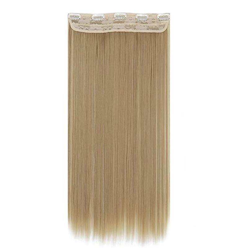 MISS WIG Synthetic 5 Clips In Hair Extensions Long Straight Natural Golden Brown Or Dark Clip In Hair Extensions For Women Daily Hair