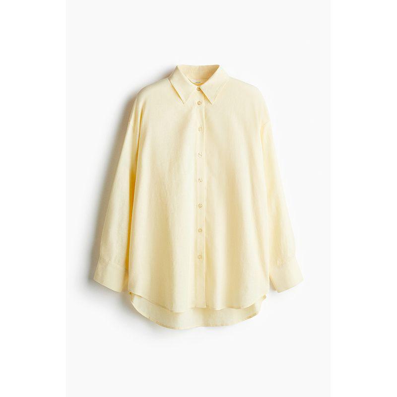 

HM 2025 Summer New Arrival Women s Clothing Loose Casual Linen Blended Shirt 1269233 Light yellow 165/96(M)
